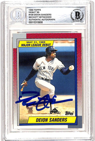 Deion Sanders Signed 1989 Topps Debut #108 Trading Card Beckett 42655