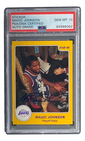 Magic Johnson Signed LA Lakers 1986 Star #4 Trading Card PSA/DNA Gem MT 10