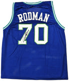 DALLAS MAVERICKS DENNIS RODMAN AUTOGRAPHED SIGNED BLUE JERSEY JSA STOCK #215729