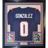 Framed Autographed/Signed Christian Gonzalez 35x39 NE Blue Jersey BAS COA