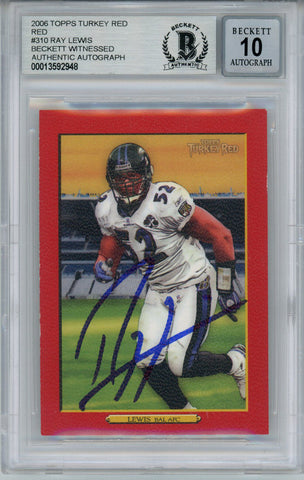 Ray Lewis Signed 2006 Topps Turkey Red #310 Trading Card Beckett 10 Slab 35258
