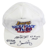 Magic Johnson & James Worthy "Finals MVP" Signed 1987-88 NBA Champions Hat BAS 2