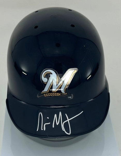 Brewers Outifelder NYJER MORGAN Signed Riddell Throwback Mini Helmet AUTO - BAS