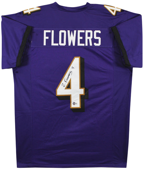 Zay Flowers Authentic Signed Purple Pro Style Jersey BAS Witnessed