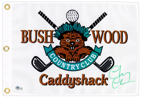 CHEVY CHASE AUTOGRAPHED WHITE CADDYSHACK GOLF PIN FLAG CADDYSHACK BECKETT 230657