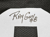 OAKLAND RAIDERS RAY GUY AUTOGRAPHED BLACK JERSEY "HOF '14" BECKETT BAS QR 212446