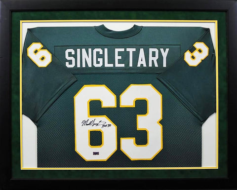 MIKE SINGLETARY AUTOGRAPHED BAYLOR BEARS #63 GREEN FRAMED JERSEY COA