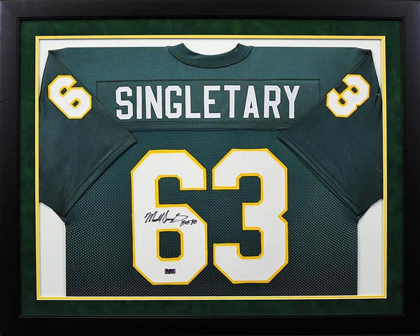 MIKE SINGLETARY AUTOGRAPHED BAYLOR BEARS #63 GREEN FRAMED JERSEY COA