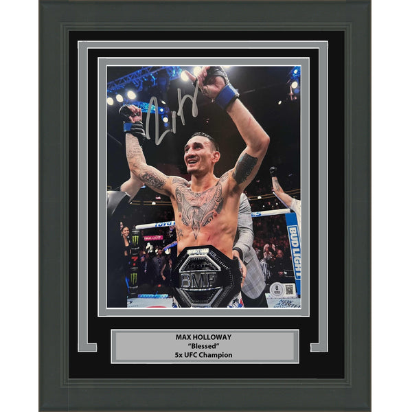 Framed Autographed/Signed Max Holloway UFC MMA Black Fighting 8x10 Photo BAS COA