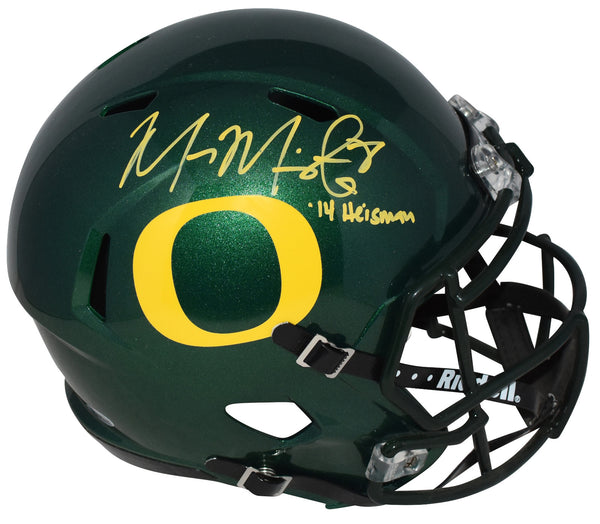 MARCUS MARIOTA SIGNED OREGON DUCKS FULL SIZE SPEED HELMET W/ 14 HEISMAN