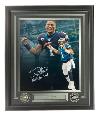 Jalen Hurts Signed Framed 16x20 Eagles Throw Collage Photo Hurts So Good JSA
