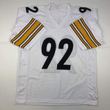 Autographed/Signed JAMES HARRISON Pittsburgh White Jersey Beckett COA