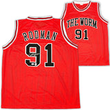 CHICAGO BULLS DENNIS RODMAN AUTOGRAPHED SIGNED RED JERSEY JSA STOCK #215733