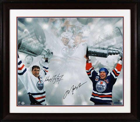Oilers Wayne Gretzky & Mark Messier Signed Framed 20x24 Photo UDA & BAS #AD38992