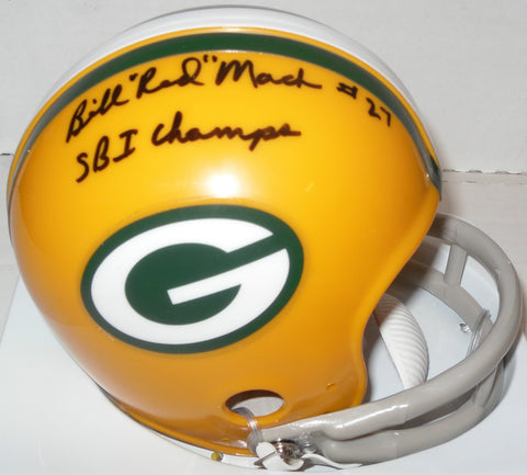 Packers BILL RED MACK Signed 2-Bar Mini Helmet Auto w/ SB I Champs
