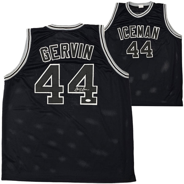 SAN ANTONIO SPURS GEORGE GERVIN AUTOGRAPHED BLACK JERSEY JSA STOCK #215712