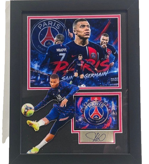 Kylian Mbappe Paris SG Laser Autographed Signature 14x18 Framed Photo Collage