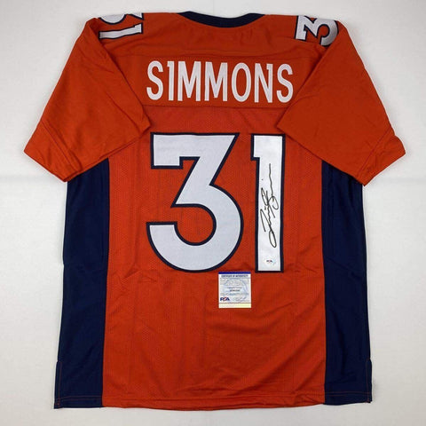 Autographed/Signed Justin Simmons Denver Orange Football Jersey PSA/DNA COA