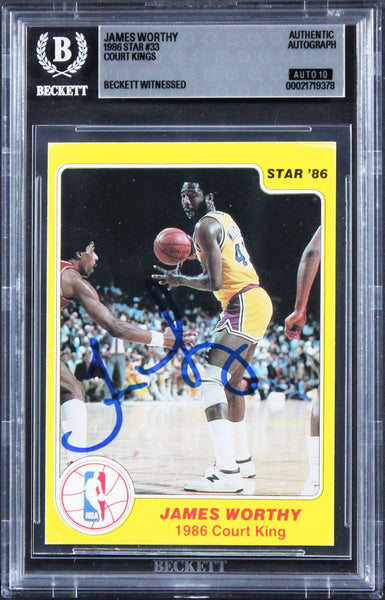 Lakers James Worthy Signed 1986 Star Court Kings #33 Card Auto 10! BAS Slabbed