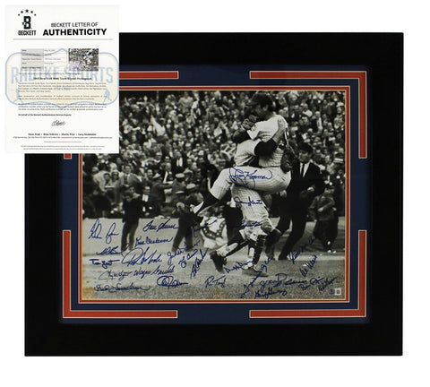 Multi-Signed 1969 New York Mets Framed B&W MLB Photo- N Ryan, T Seaver, Y. Berra