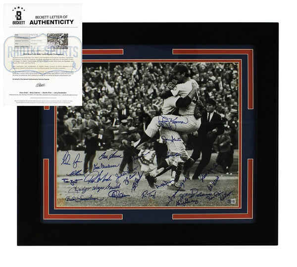Multi-Signed 1969 New York Mets Framed B&W MLB Photo- N Ryan, T Seaver, Y. Berra