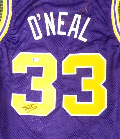 LSU TIGERS SHAQUILLE O'NEAL AUTOGRAPHED PURPLE JERSEY BECKETT BAS STOCK #191135