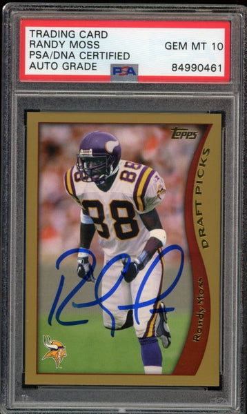 1998 Topps #352 Randy Moss RC Rookie Vikings On Card PSA Auto GEM MINT 10