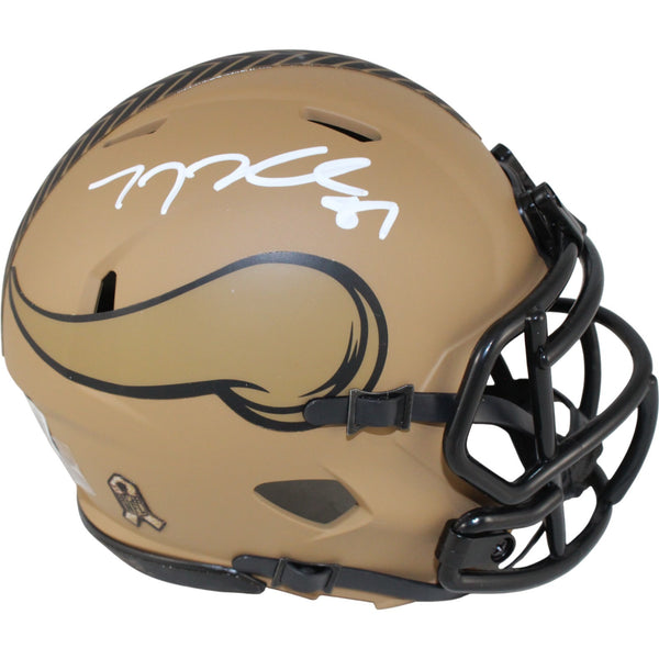 TJ Hockenson Autographed Minnesota Vikings 2023 STS Mini Helmet Beckett 53627
