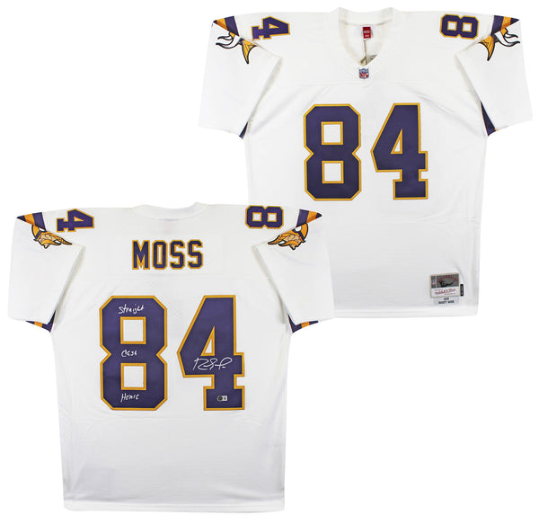 Vikings Randy Moss "Straight Cash Homie" Signed White M&N Jersey BAS Witnessed