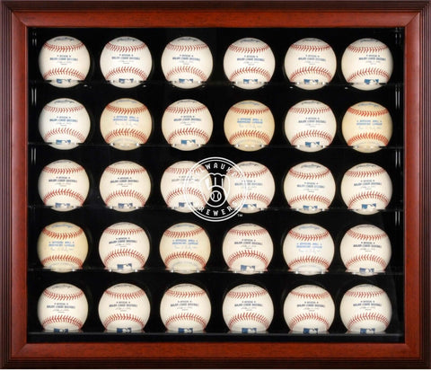 Milwaukee Brewers Mahogany Framed 30-Ball 2020-Present Logo Display Case