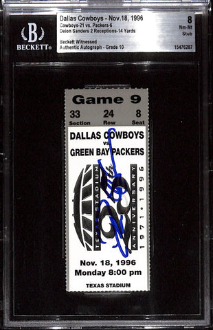 Deion Sanders Signed Dallas Cowboys 11/18/96 Slab Ticket 8 Grade Beckett 38811
