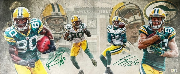 Packers DONALD DRIVER & JORDY NELSON Signed 13x31 Stretched Canvas Collage AUTO