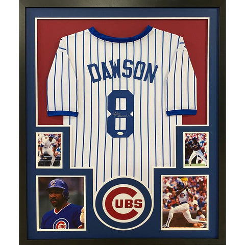 Andre Dawson Autographed Signed Framed Chicago Cubs Striped Jersey JSA