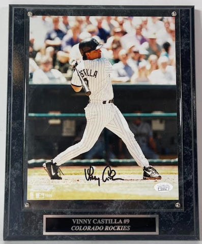 Vinny Castilla Autographed 8x10 Photo with Plaque JSA COA