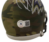 Ray Lewis Autographed Baltimore Ravens Camo Mini Helmet Beckett 36150