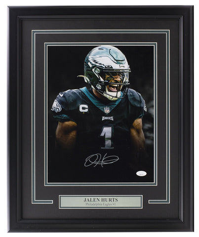 Jalen Hurts Signed Framed Philadelphia Eagles 11x14 Football Yell Photo JSA