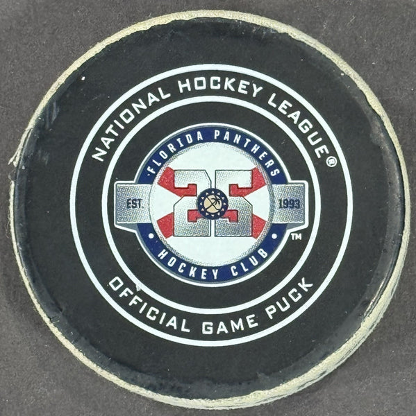 Florida Panthers Game Used 25th Anniv Hockey Puck Vs NY Rangers 12/8/18 Fanatics