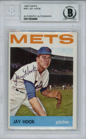 Jay Hook Autographed/Signed 1964 Topps #361 Trading Card Beckett Slab 38476