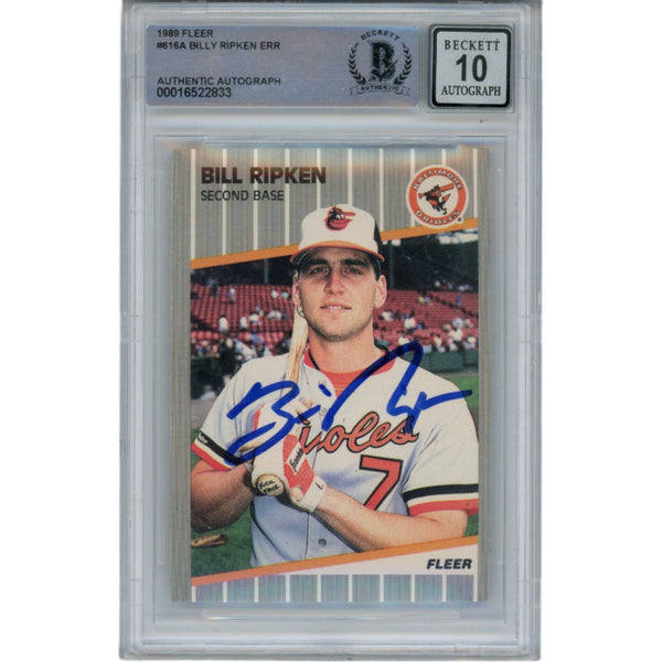 Billy Ripken Autographed 1989 Fleer 616 Trading Card 10 Grade Beckett 49387
