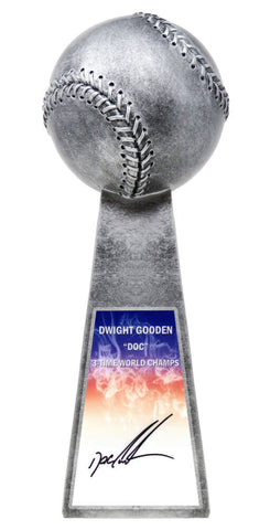 Dwight Gooden (NY Mets) Signed Baseball Champion 14" Rep Silver Trophy - SS
