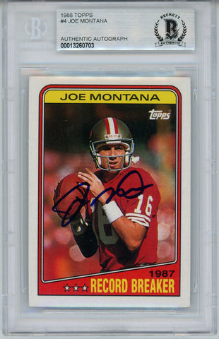 Joe Montana Autographed 1988 Topps #4 Trading Card BAS 10 Slab 34632