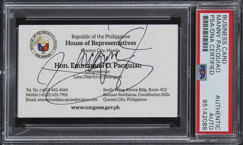 Manny Pacquiao Authentic Signed Philippines HOR Business Card PSA Slabbed