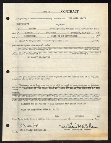 Lynn St. John HOF Signed 1941 Contract Ohio State & Cincinnati JSA 198972