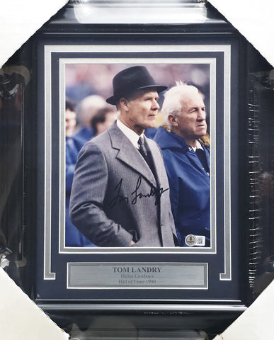 Tom Landry Autographed Framed 8x10 Photo Dallas Cowboys Beckett BAS QR #BP55244