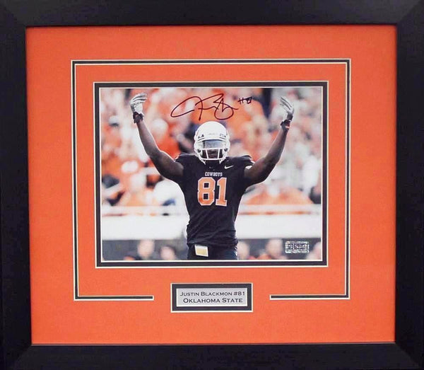 JUSTIN BLACKMON AUTOGRAPHED OKLAHOMA STATE COWBOYS 8x10 FRAMED PHOTO COA