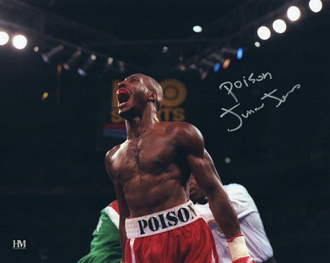 Junior Jones Signed Boxing Screaming Celebration 8x10 Photo w/Poison - (SS COA)
