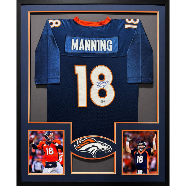 Peyton Manning Autographed Signed Framed Blue Denver Broncos Jersey BECKETT