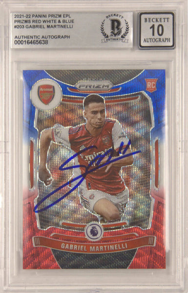 Gabriel Martinelli Signed 2021-22 Panini Prizm EPL Rookie - BGS 10 Autograph