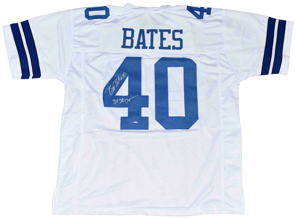 BILL BATES SIGNED DALLAS COWBOYS #40 WHITE JERSEY TRISTAR W/ 3X SB CHAMPS