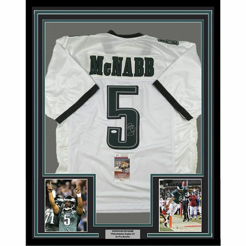 FRAMED Autographed/Signed DONOVAN MCNABB 33x42 Philadelphia White Jersey JSA COA
